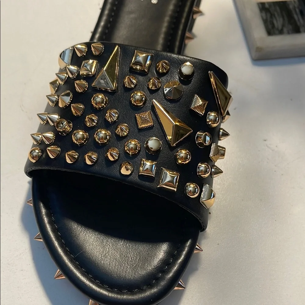 Cape Robbin Black and Gold Sandals with Bold Design Studsed - Picture 5 of 16